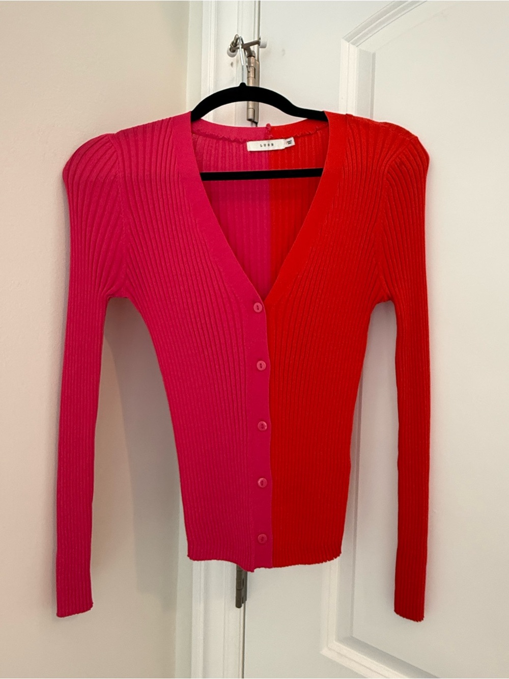 Lush Pink & Red Ribbed Button Cardigan